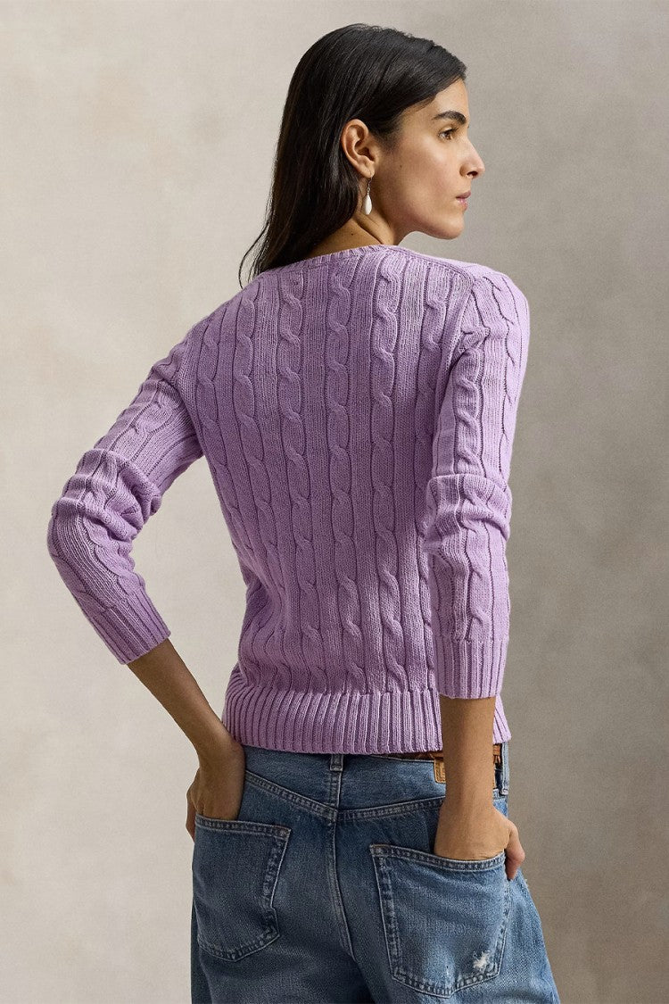 Polo Ralph Lauren Lilac Cotton Cable-Knit Crewneck Sweater