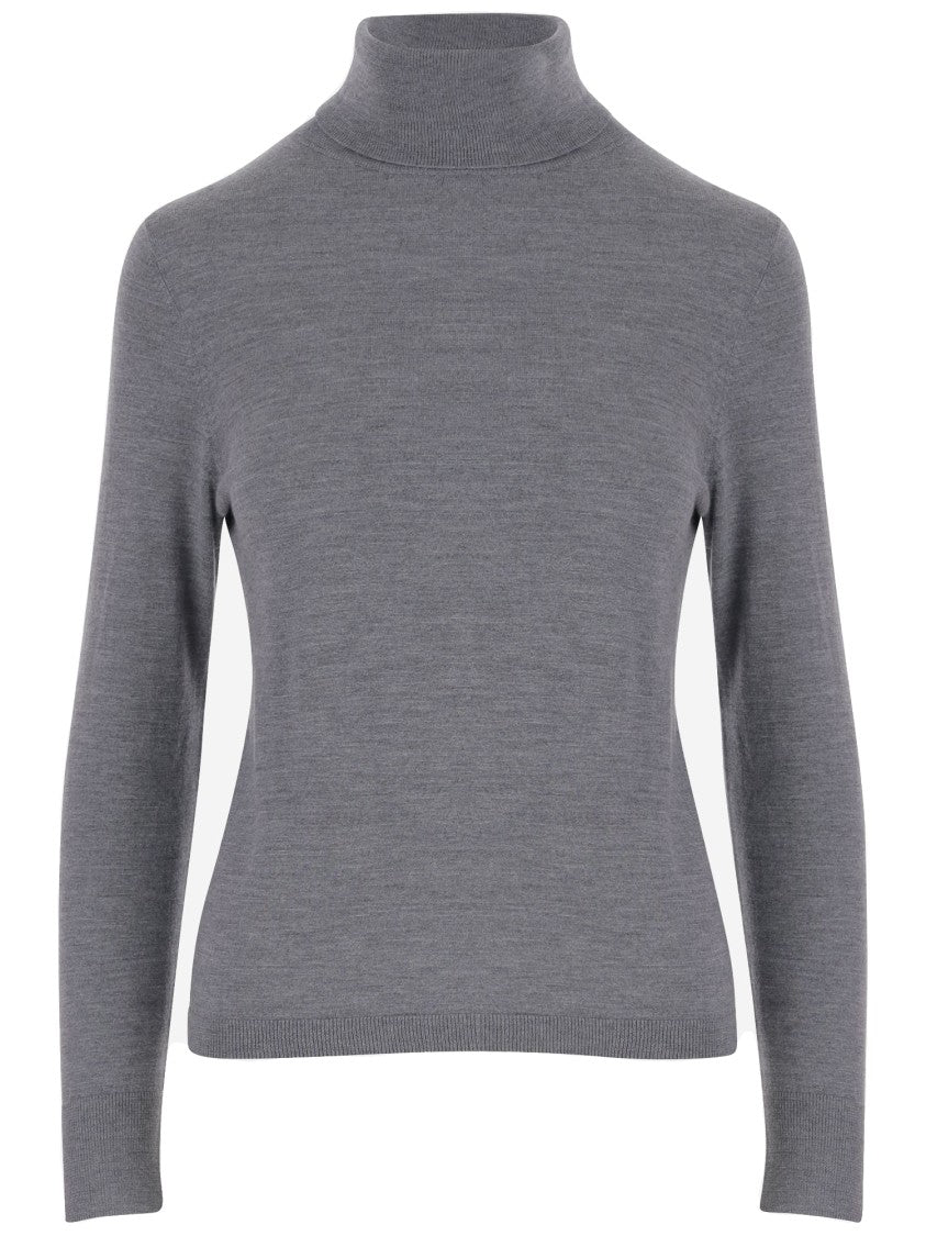 Allude High Neck Merino Wool Sweater With Contrasting Edges
