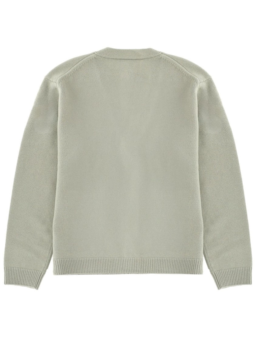 Maison Kitsuné Sage Green Fox Head Merino Extrafine Cardigan