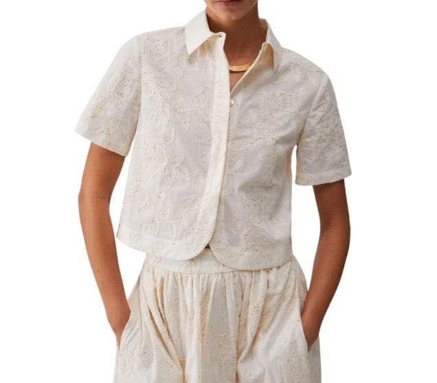 Liu Jo White Cotton Muslin Shirt With Refined Floral Embroidery