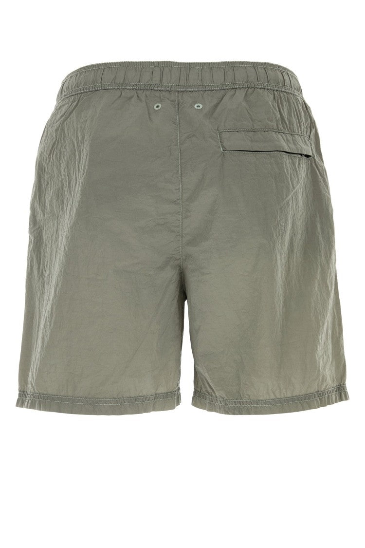 Stone Island Green Bermudas With Crinkled Texture