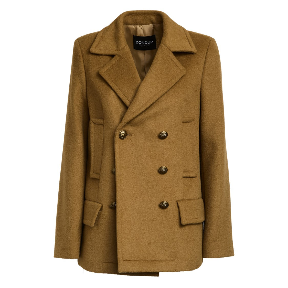 Dondup Double-Breasted Brown Peacoat With Patch And Welt Pockets