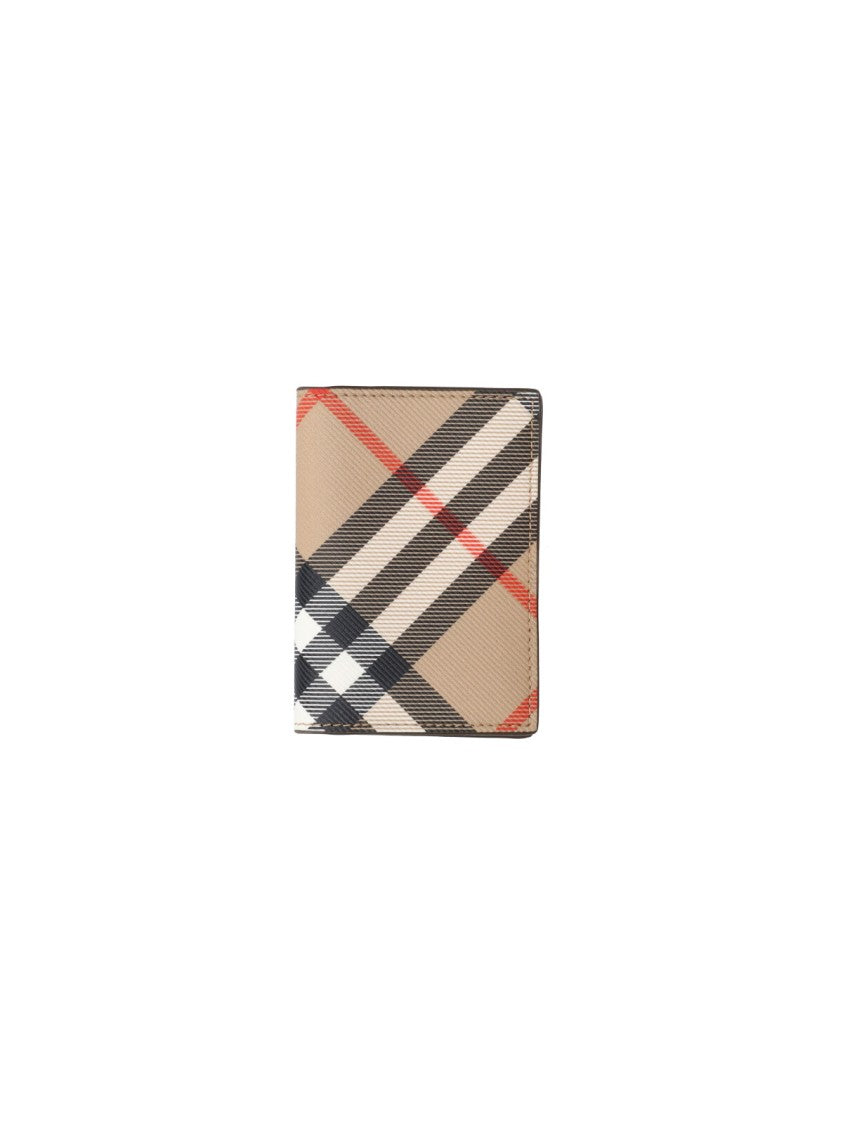 Burberry Beige Check Pattern Bifold Wallet