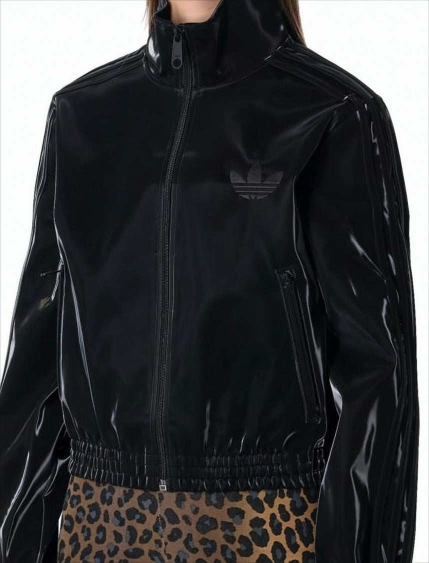 Adidas Glossy Black Jacket With High Collar