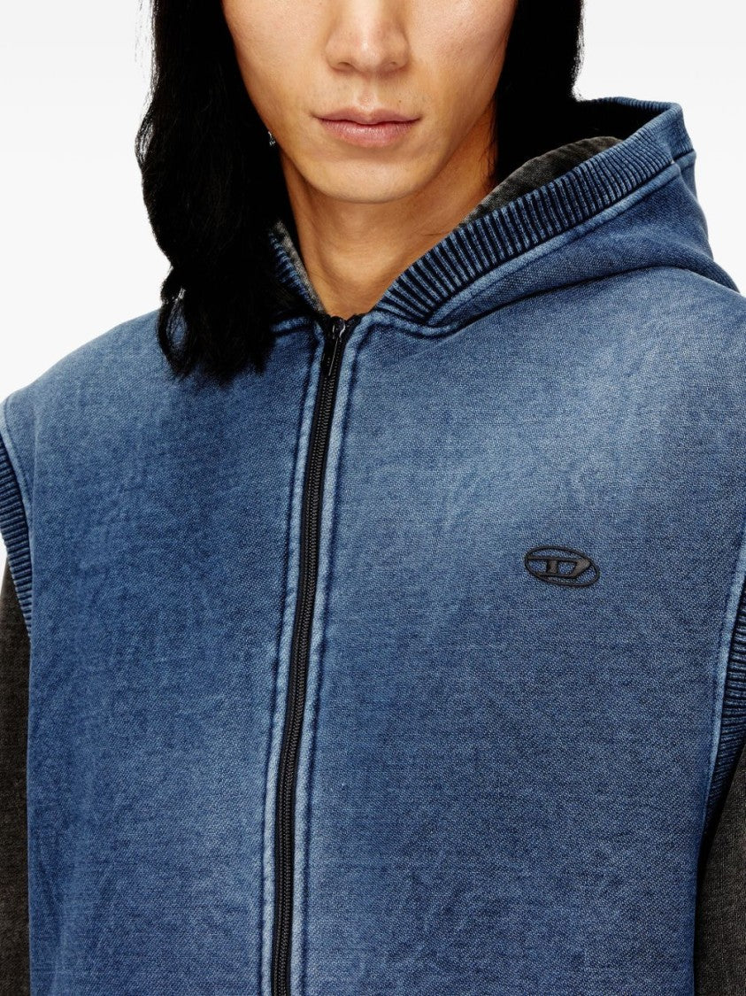 Diesel Faded Blue Sleeveless Full Zip Hoodie