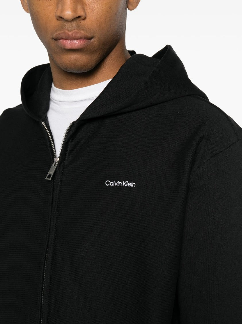 Calvin Klein Minimalist Black Hoodie With Full Front Zipper And Subtle Logo
