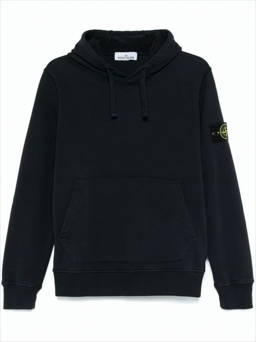 Stone Island Pullover Hoodie With Signature Patch Logo And Kangaroo Pocket