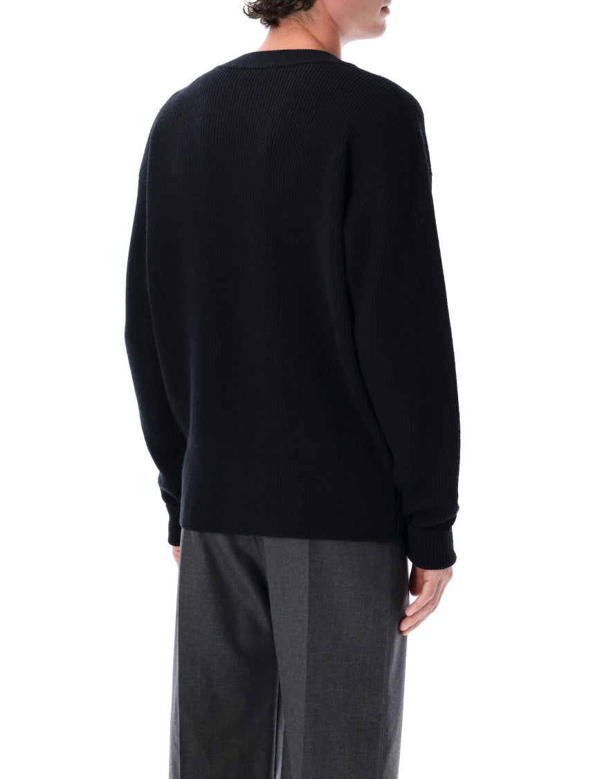 Lemaire Boxy Round Neck Sweater In Ribbed Virgin Wool