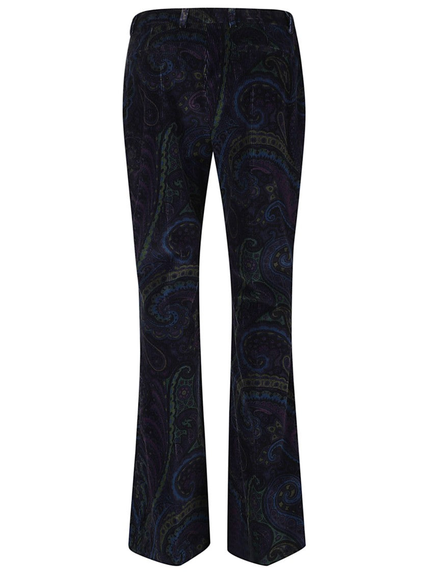 Etro Fitted Stretch Cotton Velvet Pants With Flared Hem