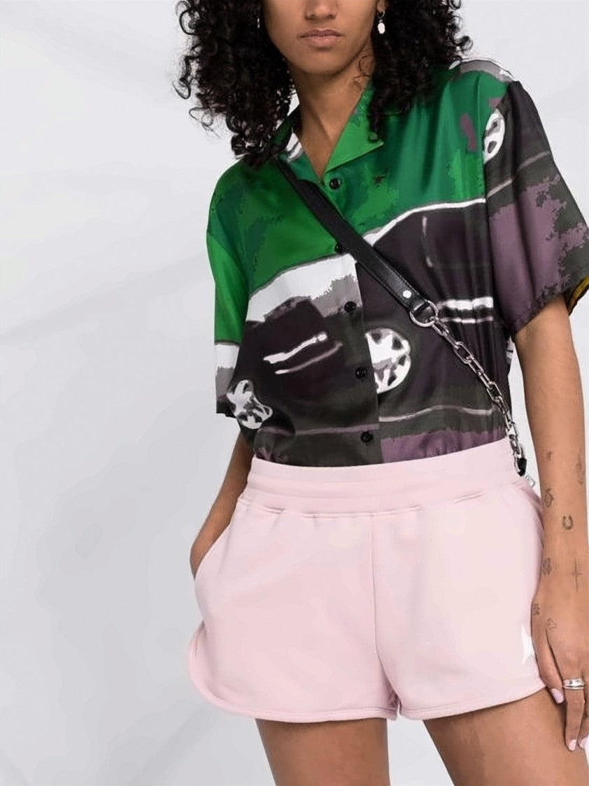 Golden Goose Pastel Pink Relaxed Fit Shorts With Curved Hem
