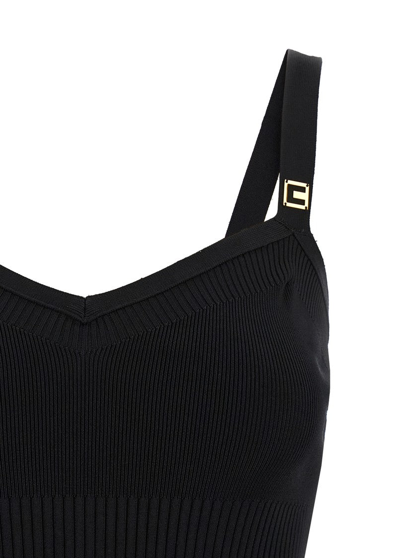 Elisabetta Franchi Ribbed Knit Top With Sweetheart Neckline