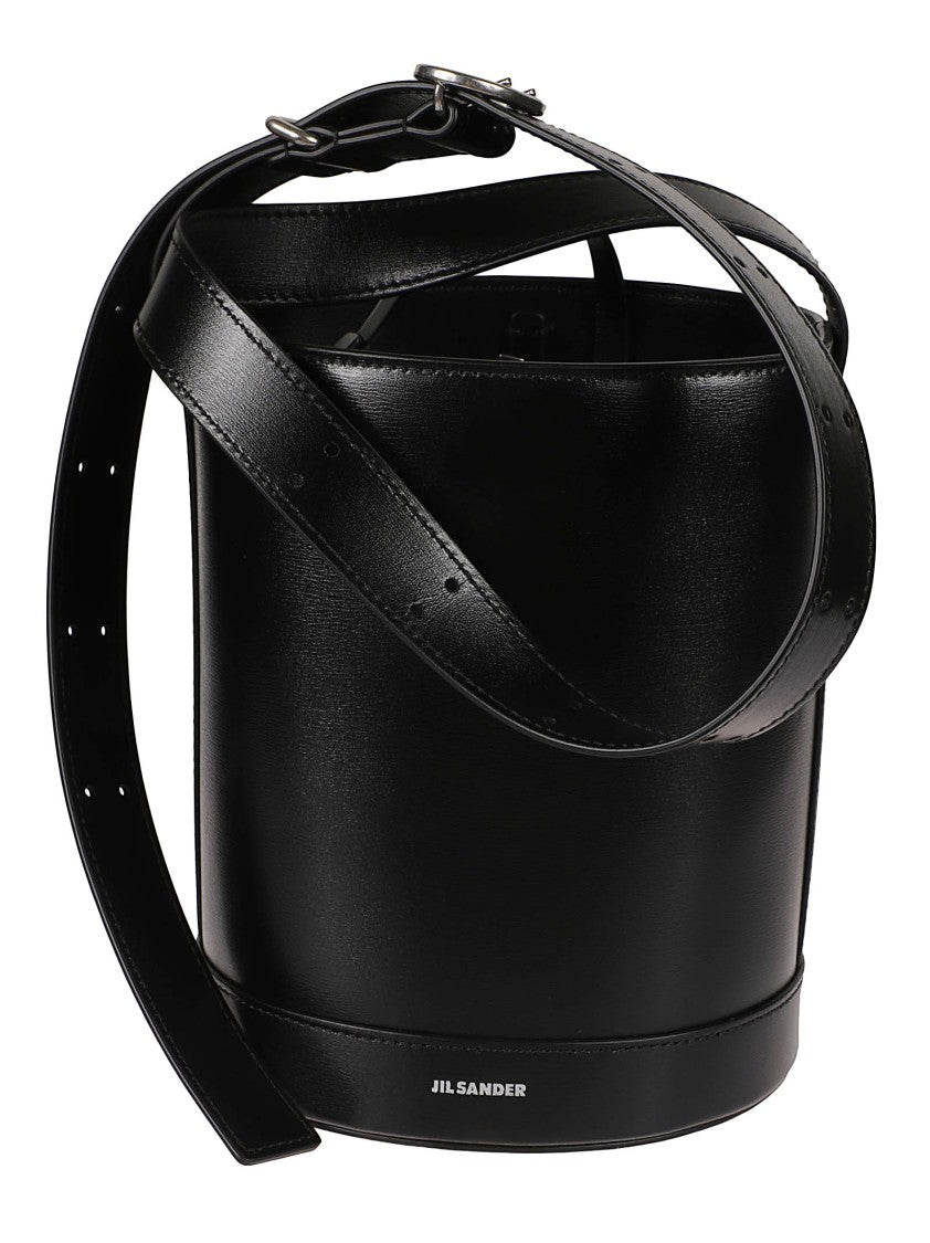 Jil Sander Cylindrical Black Bucket Bag With Polished Finish