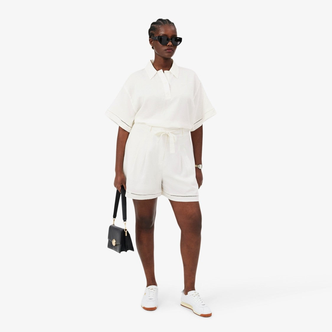 Lacoste White Cropped Short-Sleeved Polo Shirt