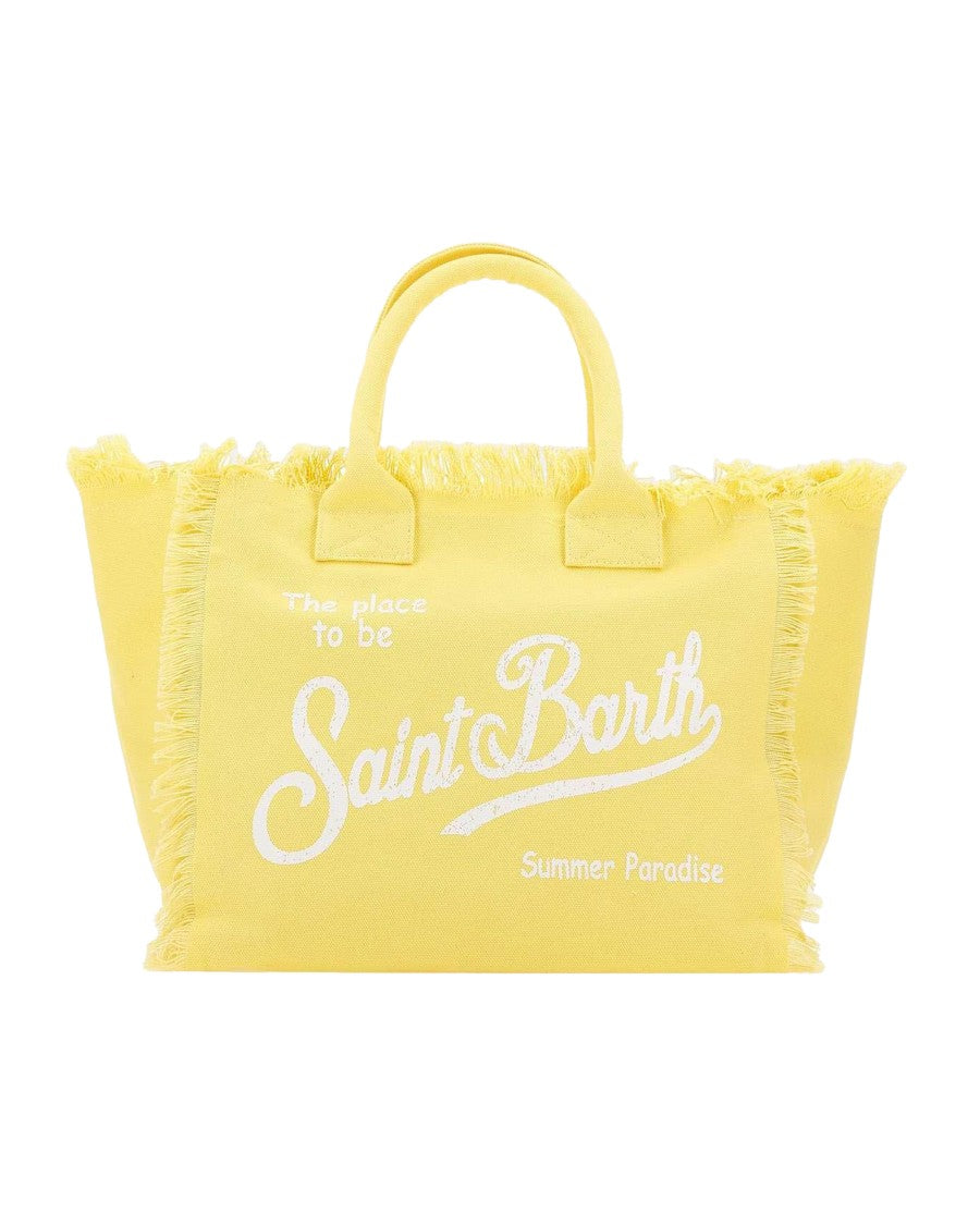 Mc2 Saint Barth Cotton Canvas Tote Bag With Fringed Edges And Logo