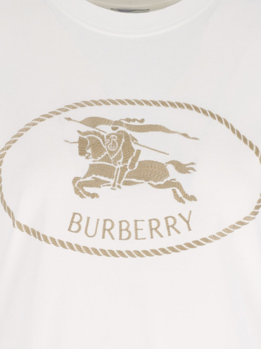 Burberry Crew Neck T-Shirt With Oversized Beige Logo