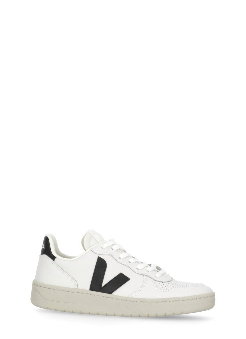 Veja White V-10 Prime Breathable Leather Sneakers