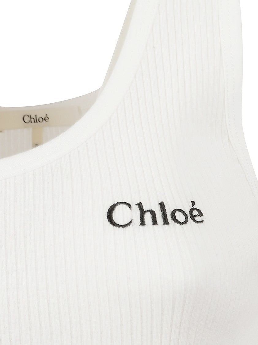 Chloé Sleeveless Ribbed Knit Top With Square Neckline