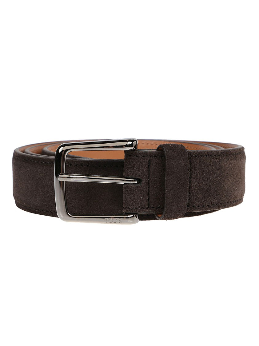 Tod's New Basic Rectangular Silver Buckle Calf Leather Belt