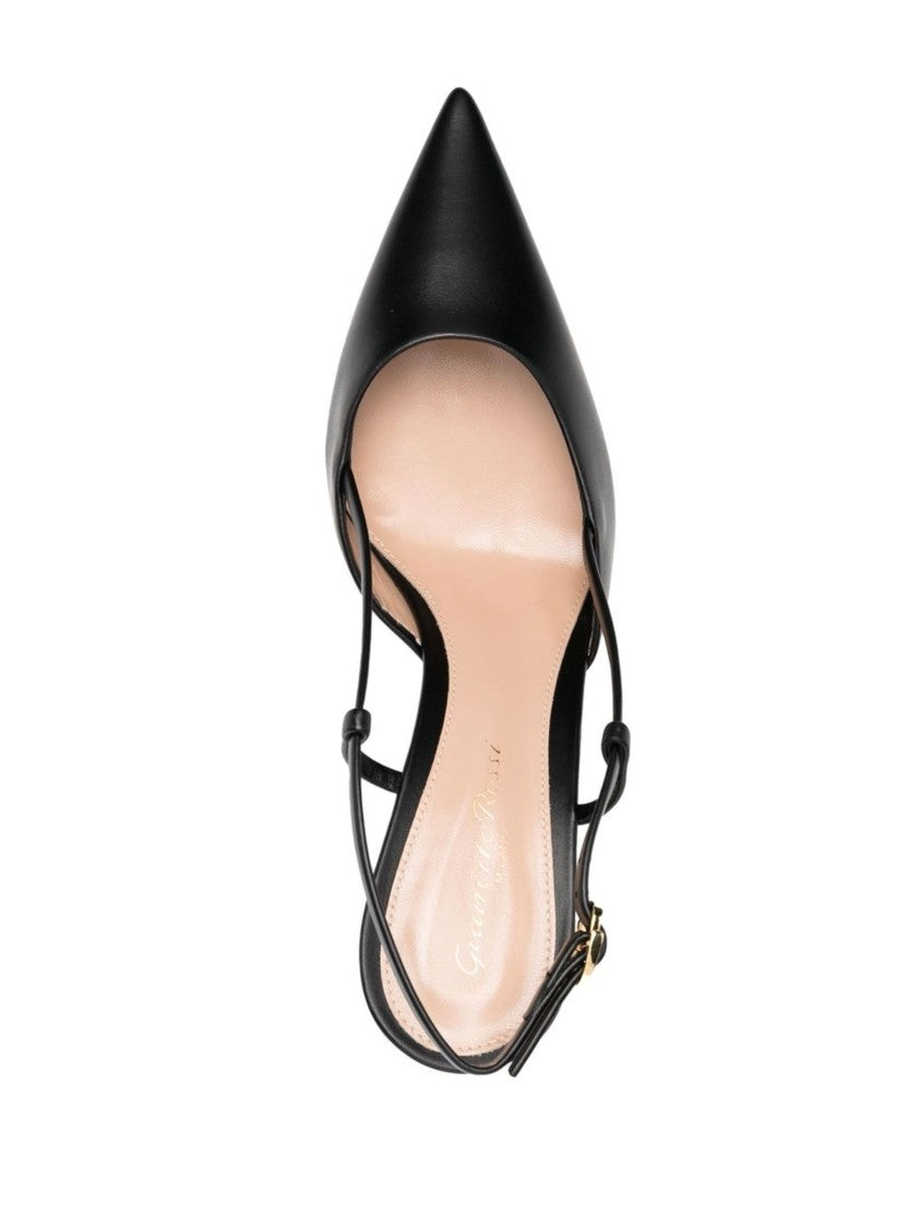Gianvito Rossi Black Pointed Toe Vitello Leather Slingbacks