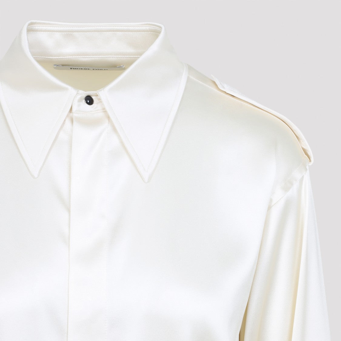 Phoebe Philo Liquid Utility White Silk Shirt With Pointed Collar And Button Tabs