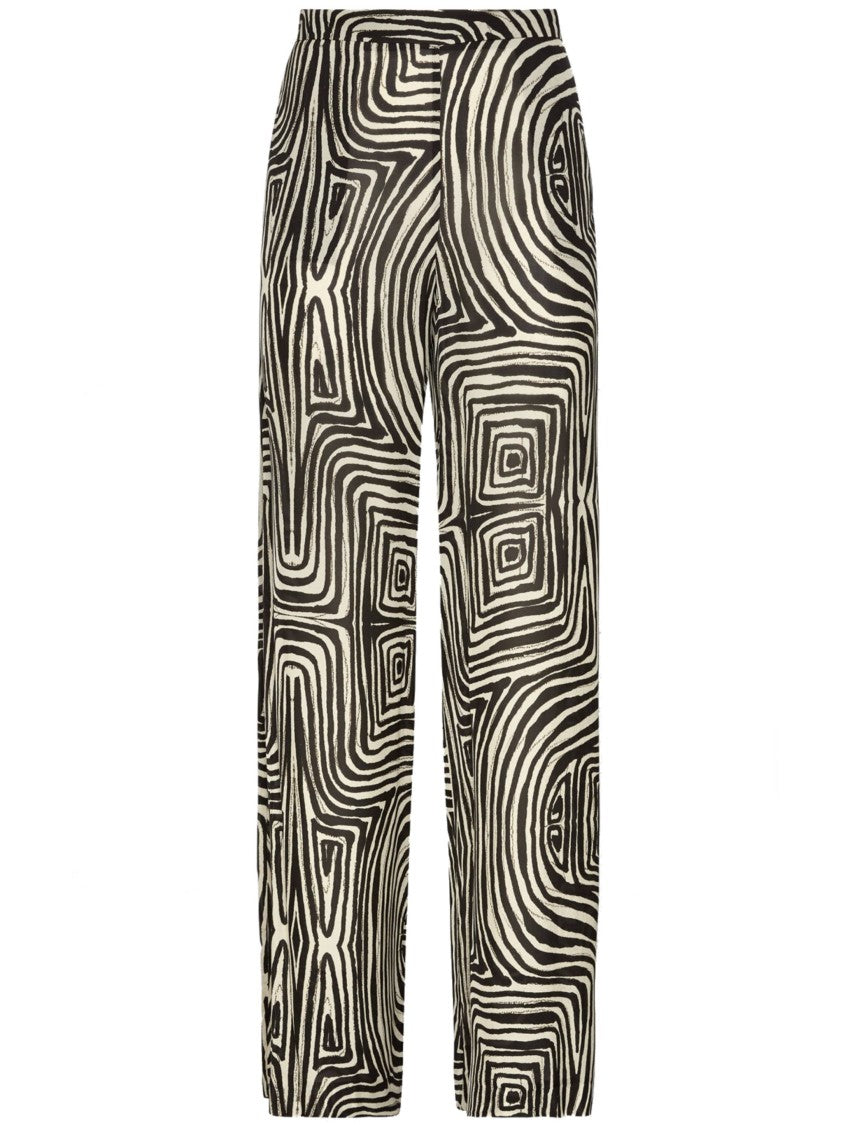 Elena Miro` Wide-Leg Black/Beige Abstract Swirl Pants