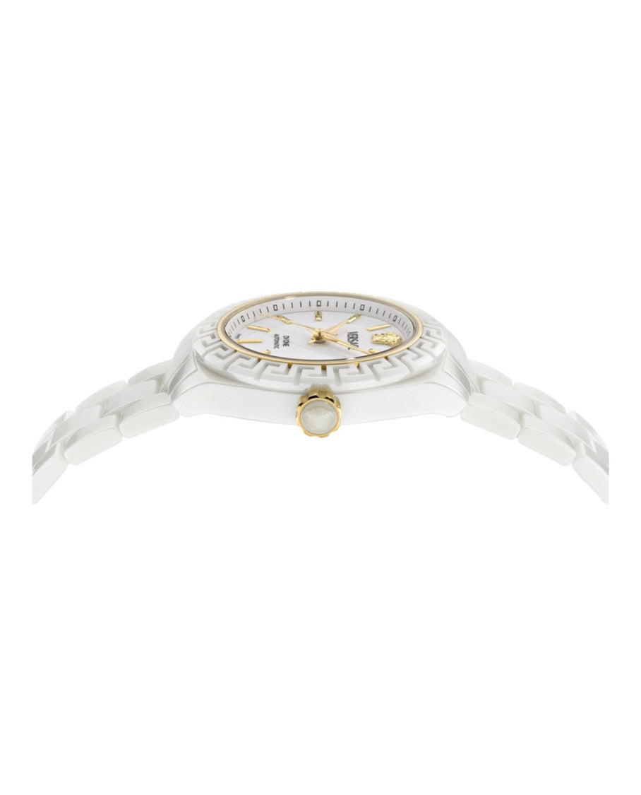 Versace Three-Hand Date Automatic Watch With White Ceramic Case