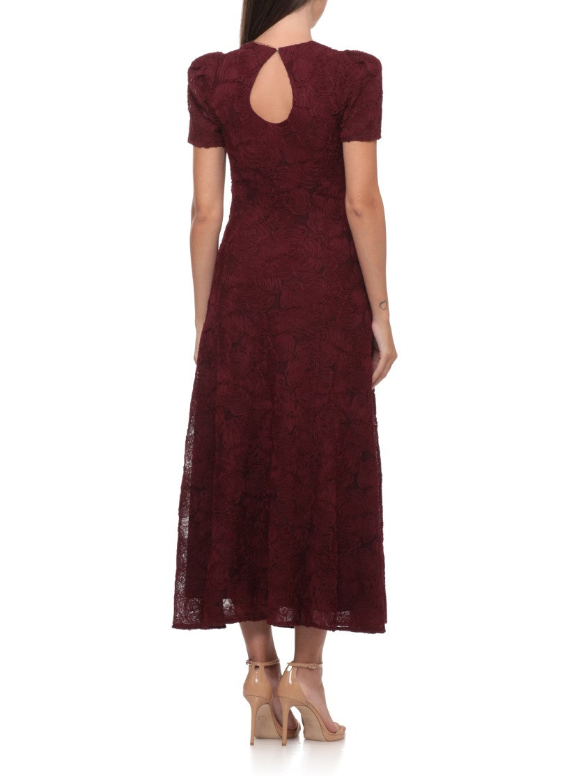 Rotate Burgundy Maxi Dress With All-Over Fabric Roses