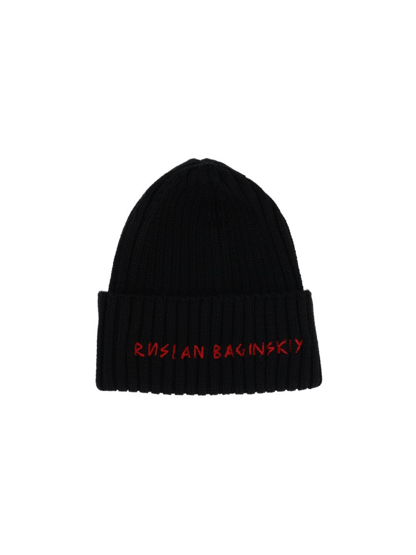 Ruslan Baginskiy Black Ribbed Wool-Blend Logo Beanie