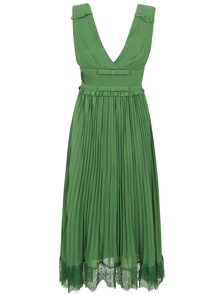 Self-Portrait Pleated Chiffon Midi Dress