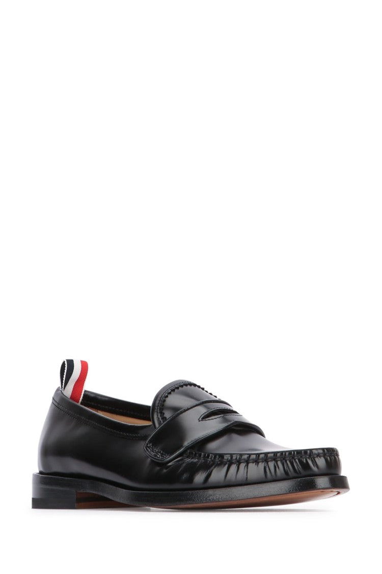 Thom Browne Polished Black Calf Leather Moccasin Shoes