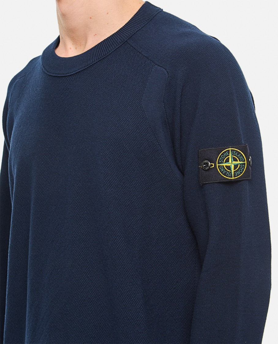 Stone Island Blue Sweatshirt With Crew Neckline And Embroidered Logo