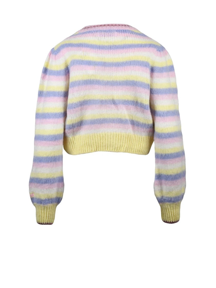 Mc2 Saint Barth White Acrylic-Blend Striped Cardigan