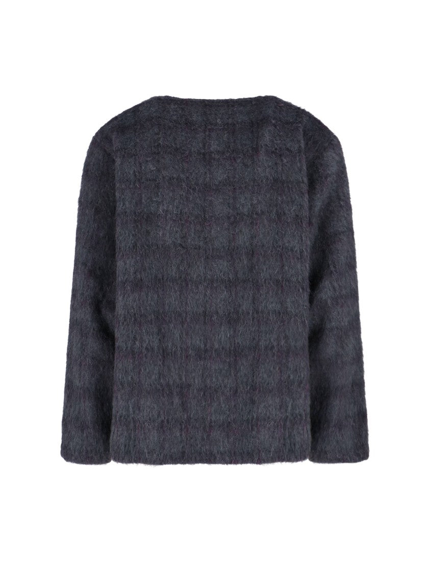 Our Legacy “Plum Check” V-Neck Cardigan – Grey