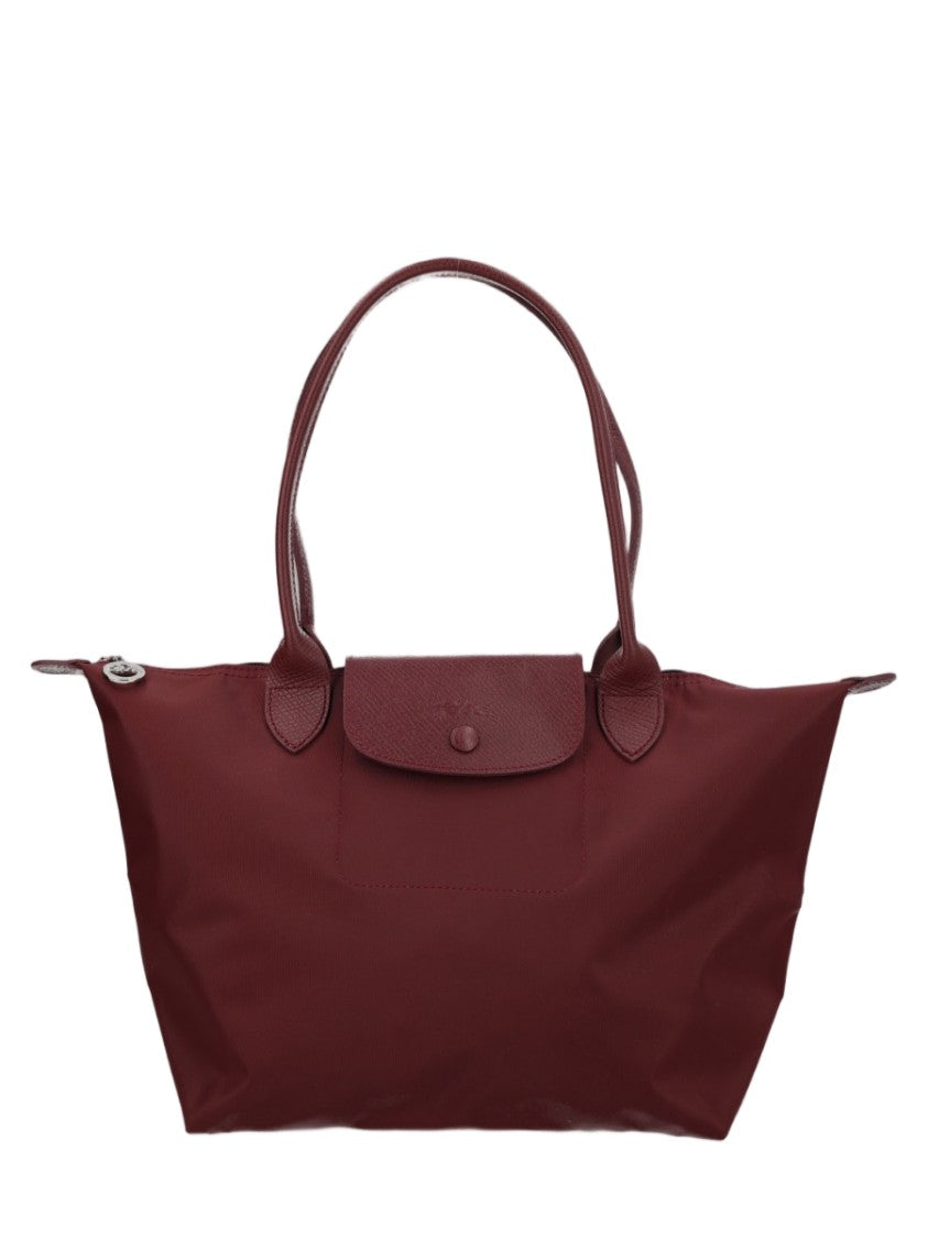 Longchamp Burgundy Medium Tote Bag With Dual Handles And Flap Closure