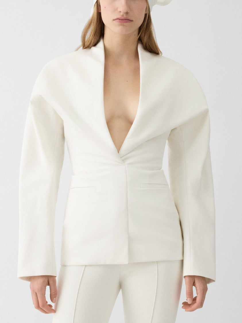 Jacquemus White Hidden Button Fastening Wool Jacket
