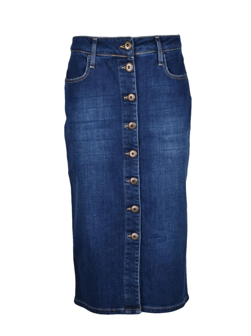 Shaft Blue Denim Midi Skirt