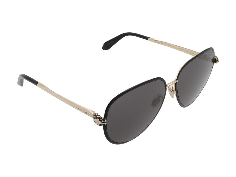 Bulgari Gold-Toned Accent Rounded Lens Black Frame Sunglasses