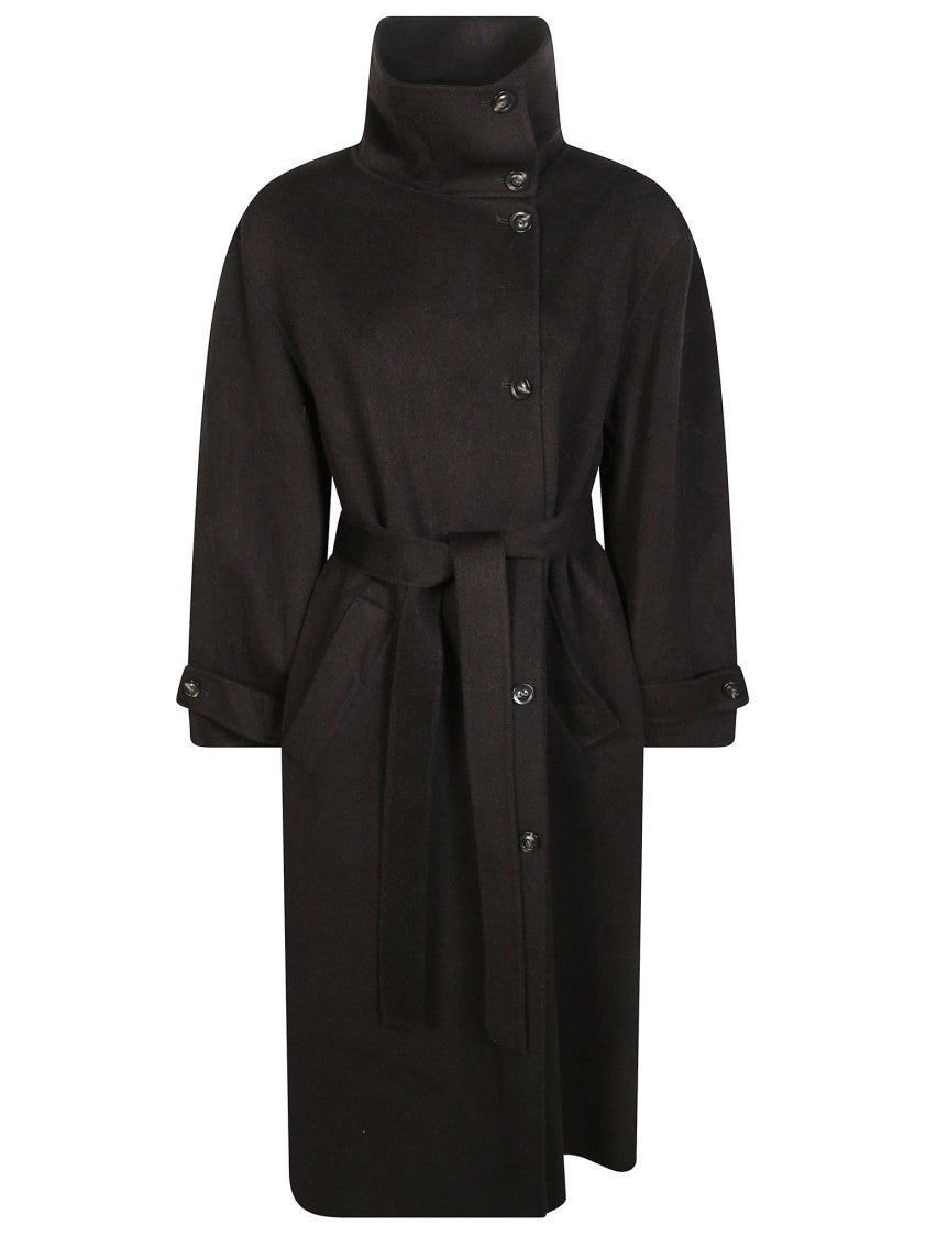 Soeur James High Stand Collar Belted Long Coat