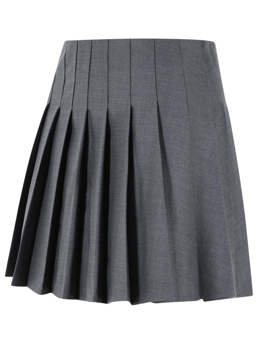 Self-Portrait Grey Wool Blend Pleated Miniskirt
