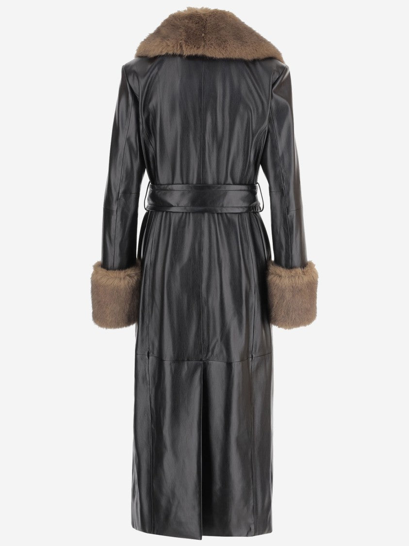 Stand Studio Luxurious Long Coat With Contrasting Synthetic Fur Collar