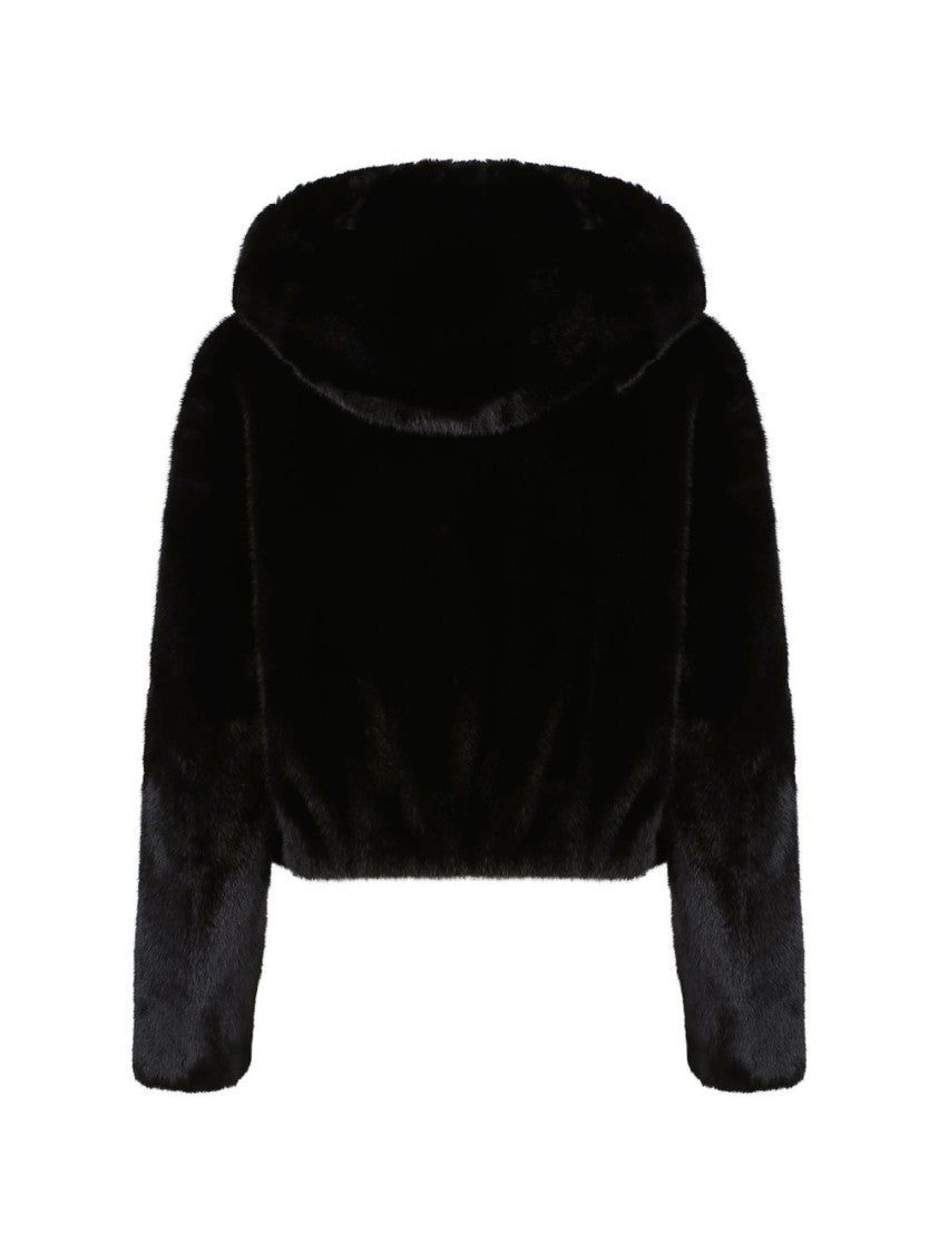 Pinko Cropped Jacket With Plush Faux Fur