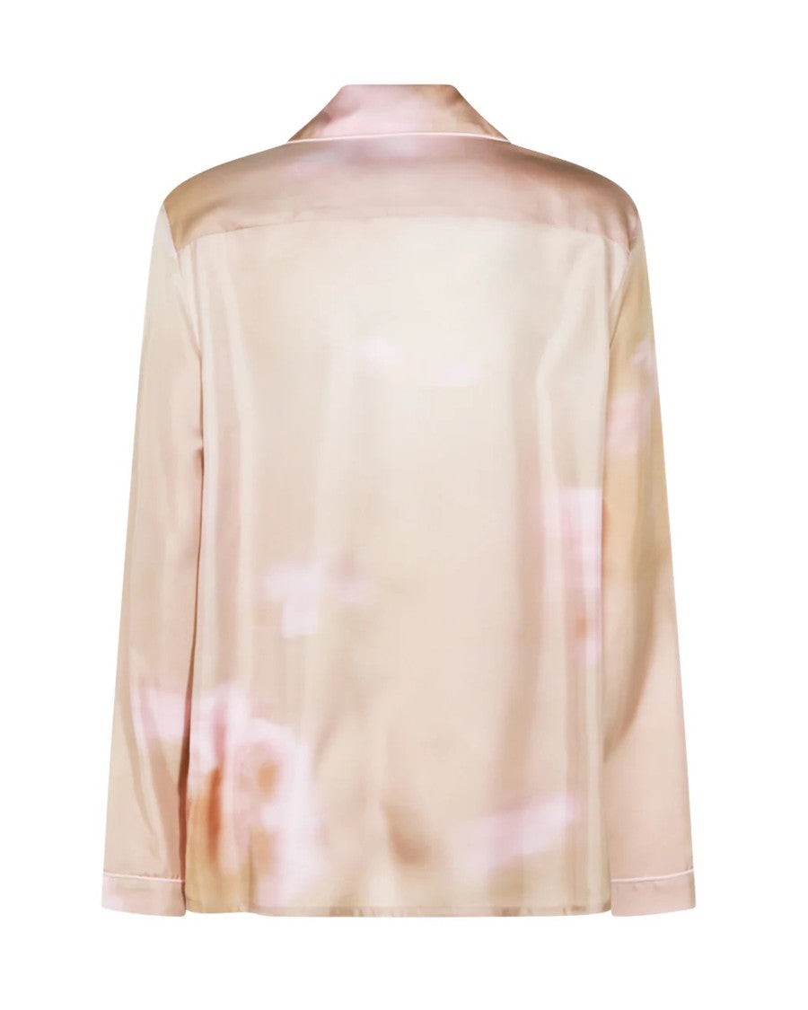 Fabiana Filippi Silk Twill Shirt With Abstract Floral Print And Pink Piping