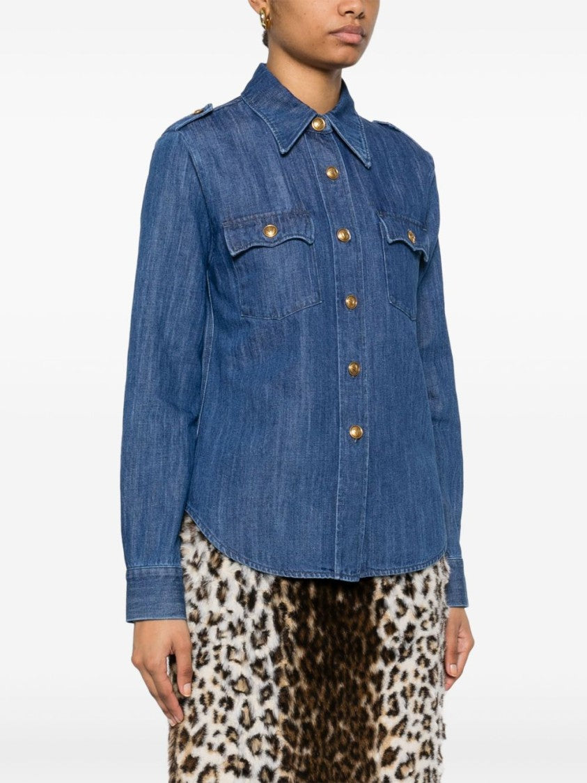 Valentino Garavani Denim Shirt With Tailored Fit And Gold-Tone Accents