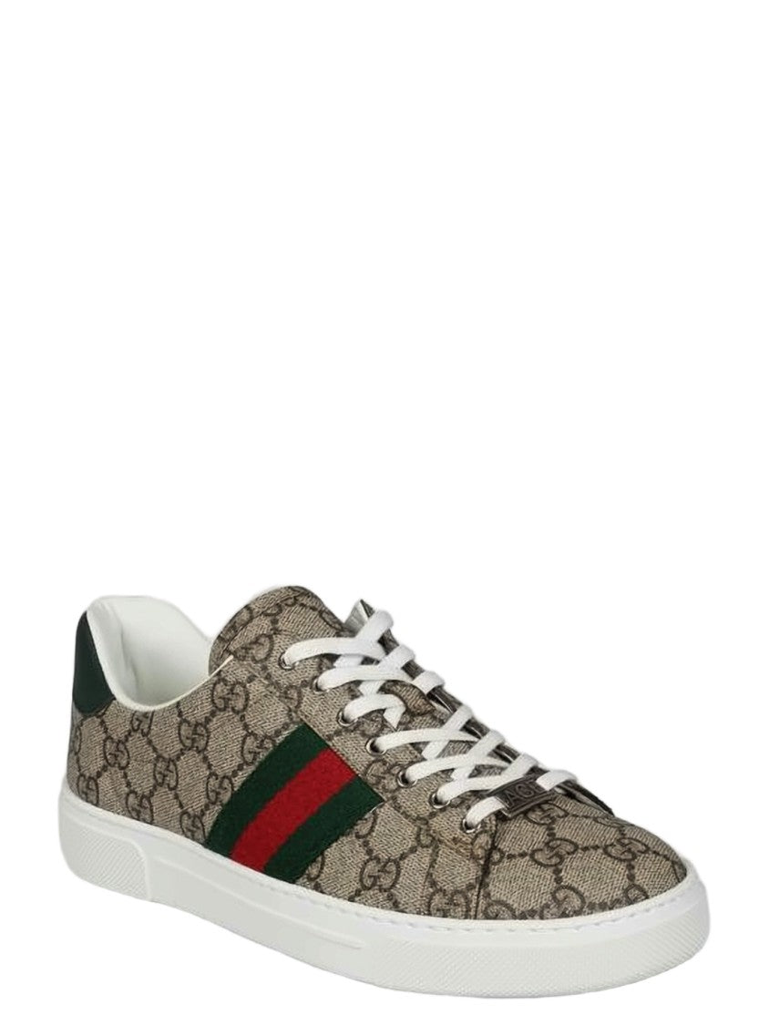 Gucci Canvas Sneakers With Iconic Monogram And Striped Accents