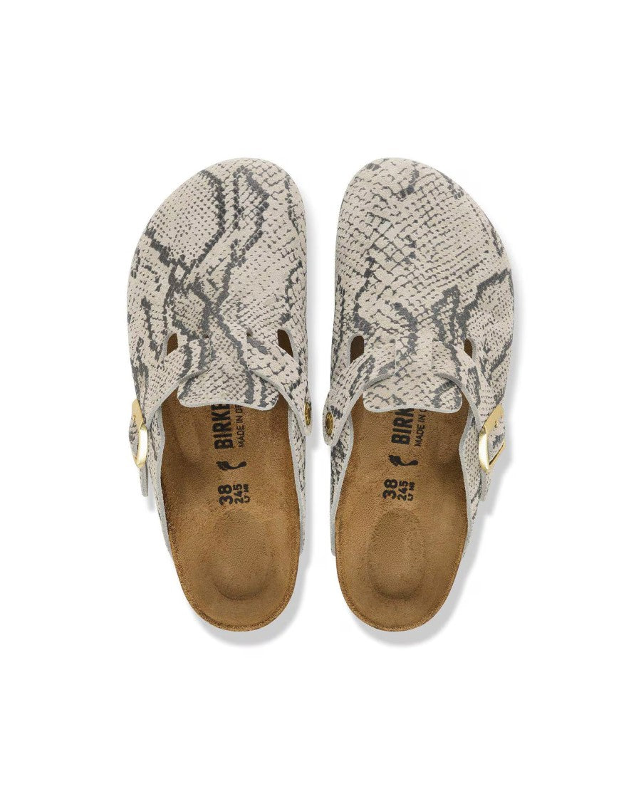 Birkenstock Oyster Boston Snake Suede Loafers