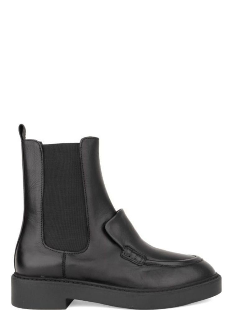 Sergio Moretti Black Minimalist Elastic Panels Leather Ankle Boots