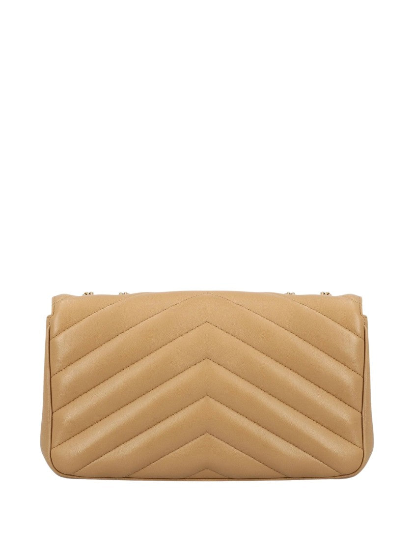 Saint Laurent Medium Quilted Shoulder Bag With Brass Logo Emblem