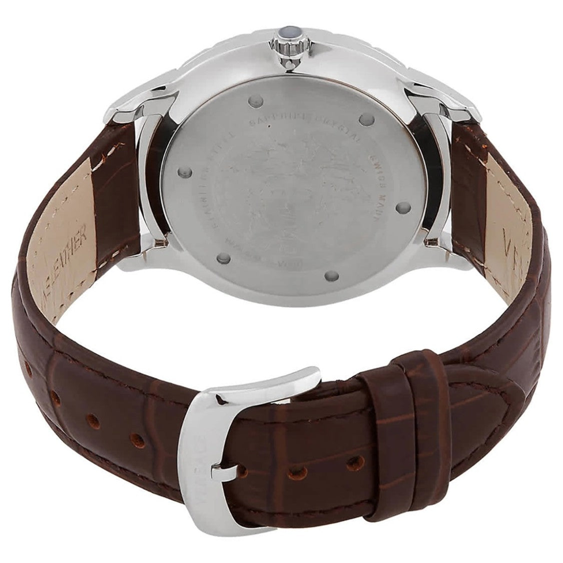 Versace Automatic Stainless Steel Watch With Silver-Tone Dial And Brown Calf Leather Strap