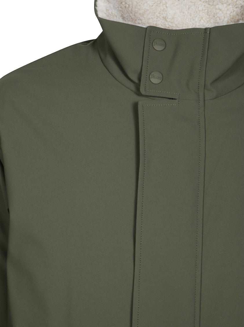 Herno Green Minimalist High-Collar Jacket