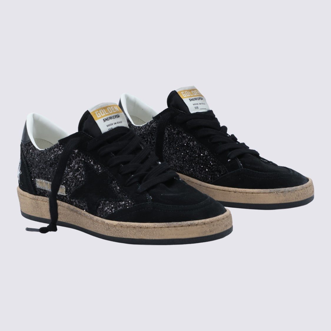 Golden Goose Low-Top Black Glitter Sneakers With Suede Overlays